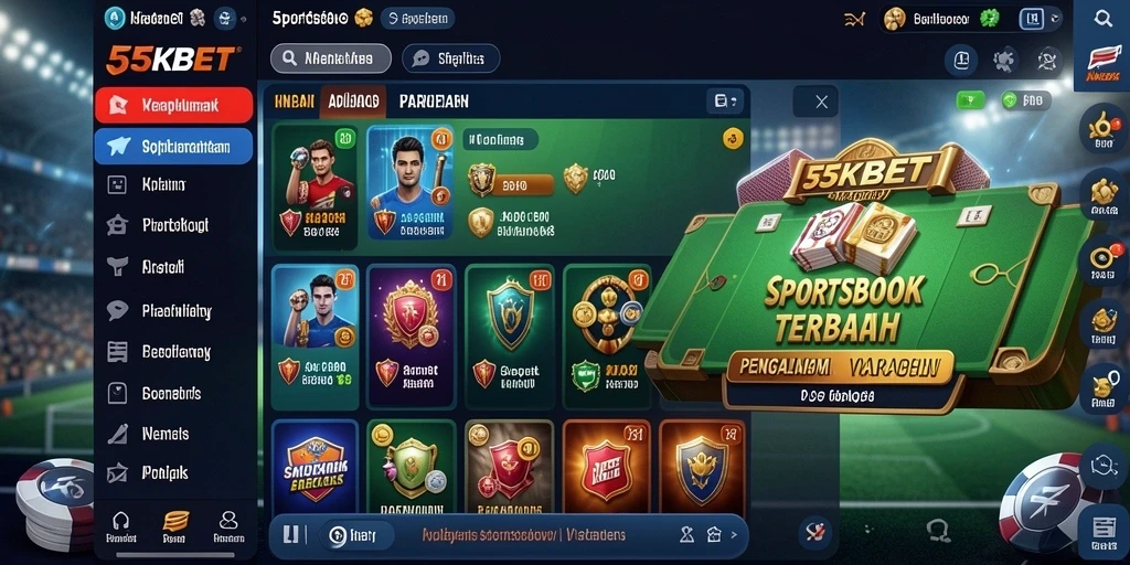 Screenshot utama 55KBET menampilkan antarmuka taruhan olahraga yang dinamis.