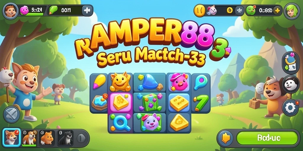 Tampilan gameplay Match-3 yang mengasyikkan di AMPER88.