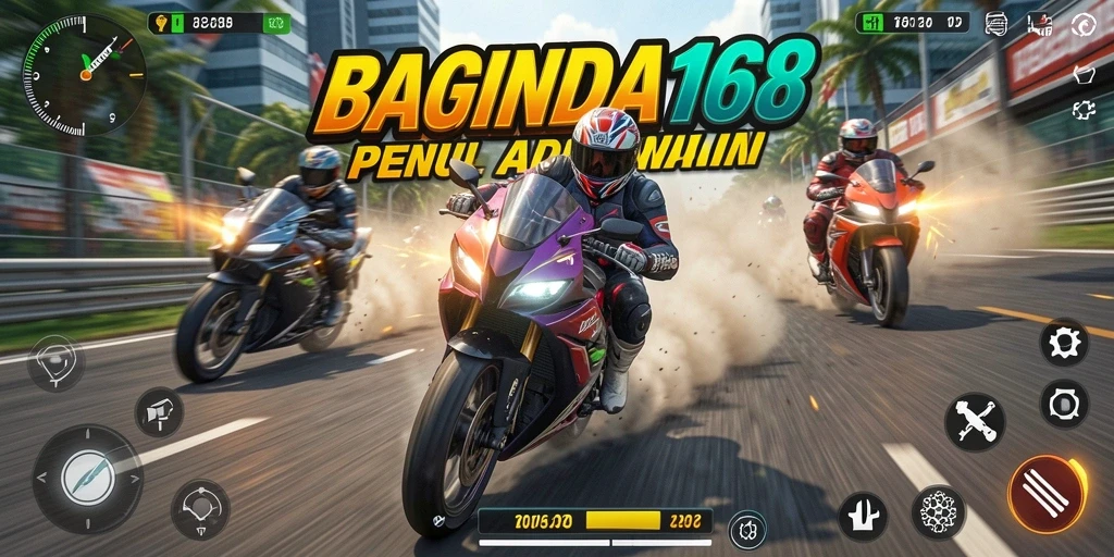 Screenshot BAGINDA168 menampilkan aksi balapan motor yang menegangkan.