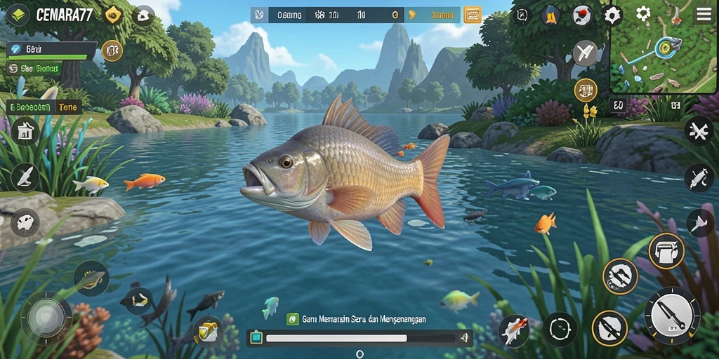Tampilan gameplay CEMARA77 yang menarik dengan suasana memancing.