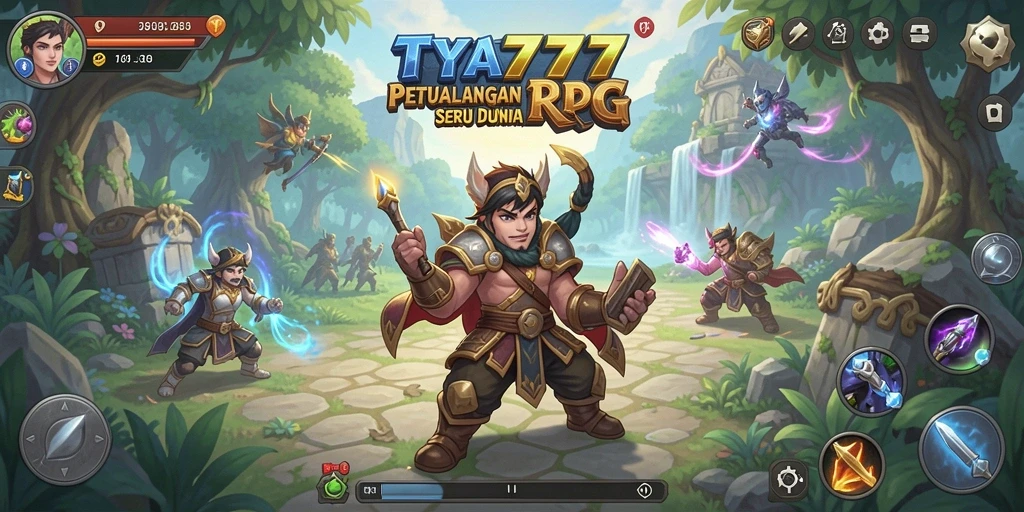 Screenshot utama TYA777 menampilkan aksi pertarungan RPG yang mendebarkan.